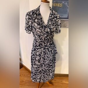 The Limited gauzy navy blue and white wrap dress
 size 10
